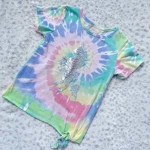 Btween Girls Size 7 Flip -Sequin Tye Dye Unicorn Shirt